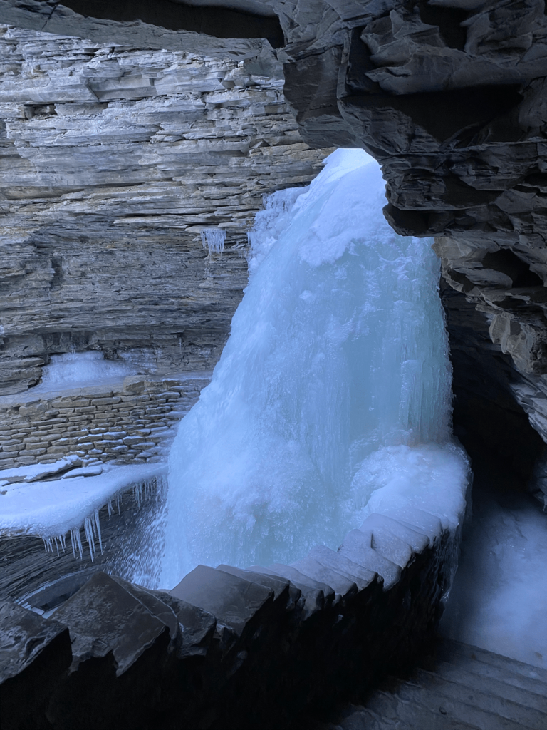 frozen waterfall in watkins glen state park