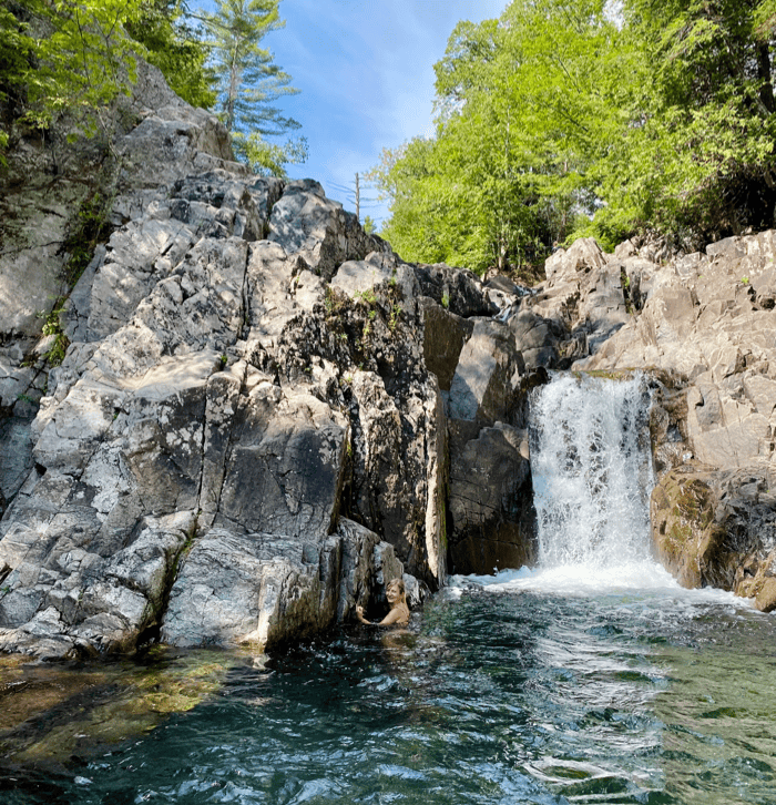 Swimming in Split Rock Falls near Elizabethtown